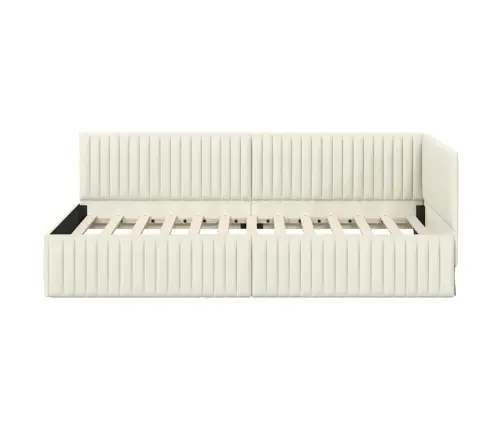 Stūra Gultas Rāmis Ar Galvas Klāju Krēmkrāsa 100 X 200 Cm Samts Vidaxl