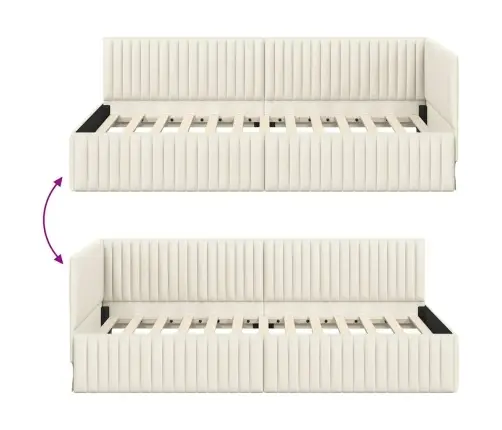 Stūra Gultas Rāmis Ar Galvas Klāju Krēmkrāsa 100 X 200 Cm Samts Vidaxl