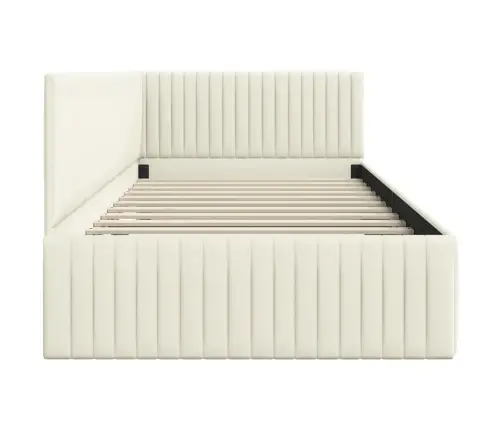 Stūra Gultas Rāmis Ar Galvas Klāju Krēmkrāsa 100 X 200 Cm Samts Vidaxl