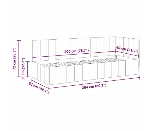 Kampinė Lovos Konstrukcija Šviesiai Pilka 80 X 200 Cm Aksomas