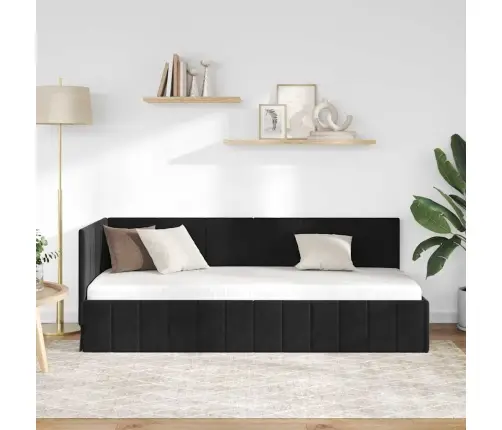 Stūra Gultas Rāmis Ar Galvas Klāju Melna 80 X 200 Cm Samts Vidaxl
