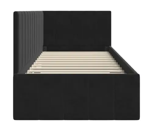 Stūra Gultas Rāmis Ar Galvas Klāju Melna 80 X 200 Cm Samts Vidaxl