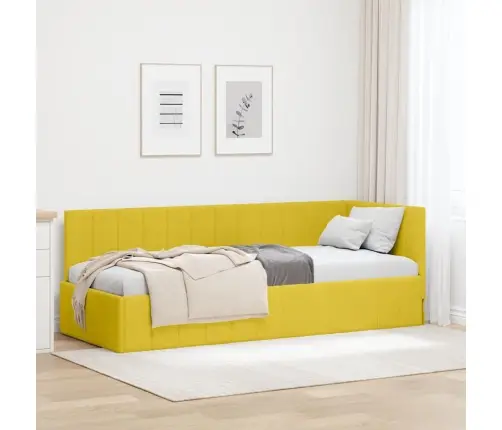 Stūra Gultas Rāmis Ar Galvas Klāju Dzeltena 80 X 200 Cm Samts Vidaxl