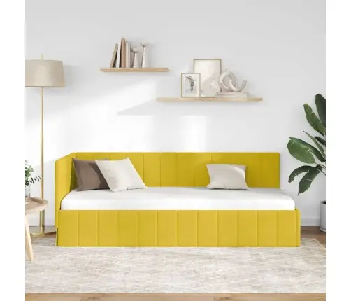 Stūra Gultas Rāmis Ar Galvas Klāju Dzeltena 80 X 200 Cm Samts Vidaxl