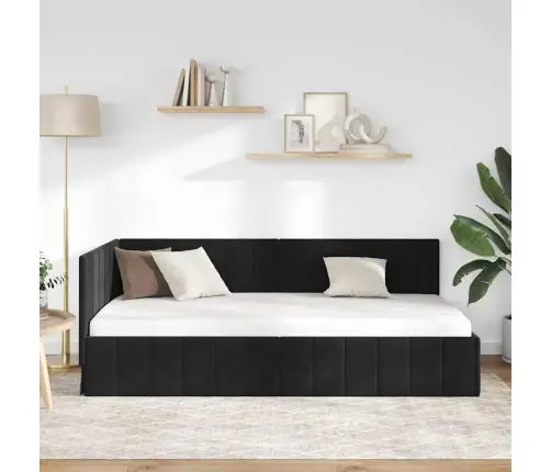 Stūra Gultas Rāmis Ar Galvas Klāju Melna 90 X 190 Cm Samts Vidaxl