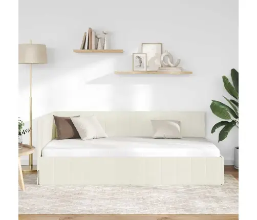 Stūra Gultas Rāmis Ar Galvas Klāju Krēmkrāsa 90 X 190 Cm Samts Vidaxl Stūra Gultas Rāmis Ar Galvas Klāju Krēmkrāsa 90 X 190 Cm Samts Vidaxl