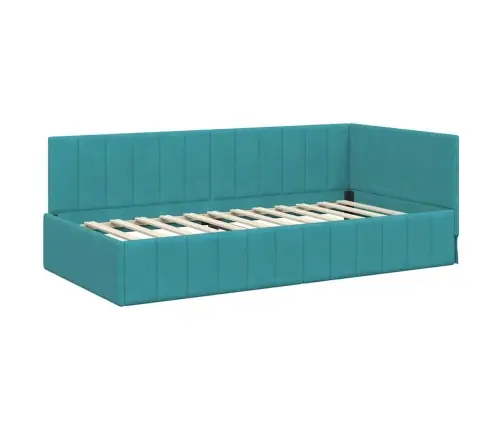 Stūra Gultas Rāmis Ar Galvas Klāju Tirkīzzila 90 X 190 Cm Samts Vidaxl