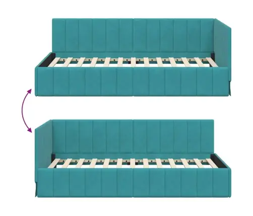 Stūra Gultas Rāmis Ar Galvas Klāju Tirkīzzila 90 X 190 Cm Samts Vidaxl