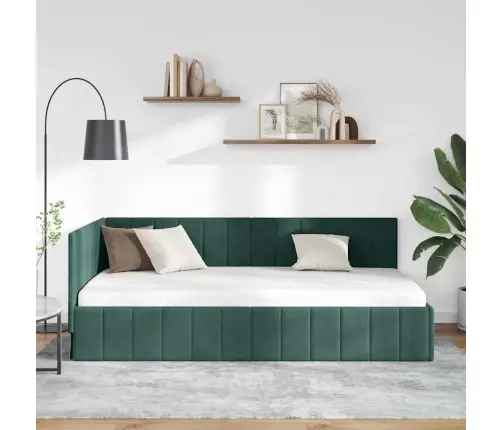 Stūra Gultas Rāmis Ar Galvas Klāju Tumši Zaļa 90 X 200 Cm Samts Vidaxl