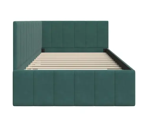 Stūra Gultas Rāmis Ar Galvas Klāju Tumši Zaļa 90 X 200 Cm Samts Vidaxl