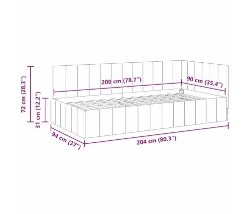 Stūra Gultas Rāmis Ar Galvas Klāju Vīnsarkans 90 X 200 Cm Samts Vidaxl