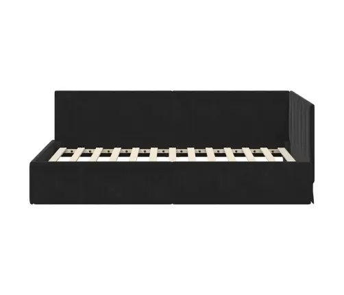 Stūra Gultas Rāmis Ar Galvas Klāju Melna 90 X 200 Cm Samts Vidaxl