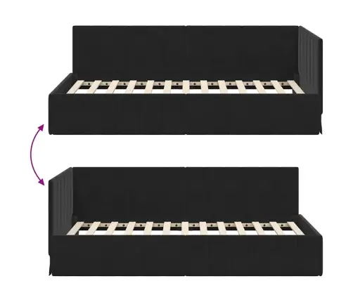 Stūra Gultas Rāmis Ar Galvas Klāju Melna 90 X 200 Cm Samts Vidaxl
