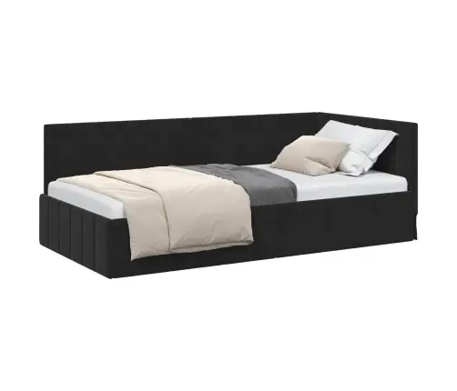 Stūra Gultas Rāmis Ar Galvas Klāju Melna 90 X 200 Cm Samts Vidaxl