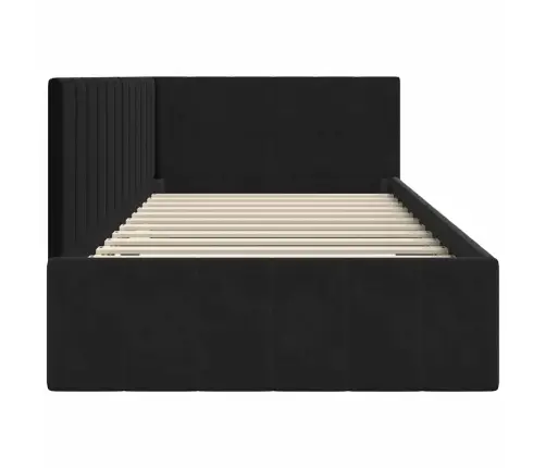 Stūra Gultas Rāmis Ar Galvas Klāju Melna 90 X 200 Cm Samts Vidaxl