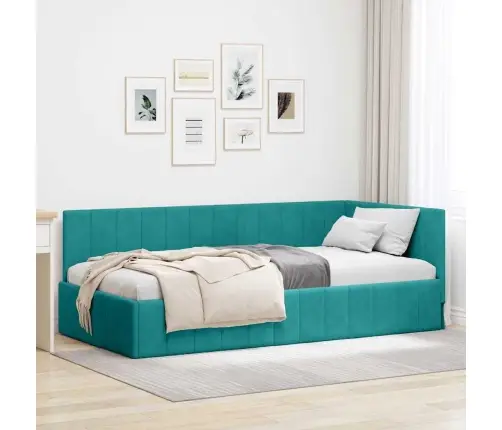 Stūra Gultas Rāmis Ar Galvas Klāju Tirkīzzila 90 X 200 Cm Samts Vidaxl