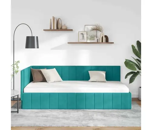 Stūra Gultas Rāmis Ar Galvas Klāju Tirkīzzila 90 X 200 Cm Samts Vidaxl