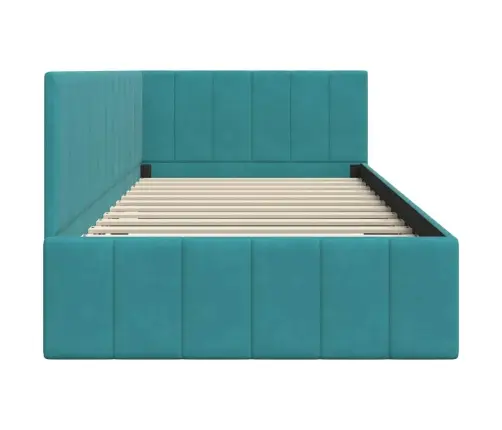 Stūra Gultas Rāmis Ar Galvas Klāju Tirkīzzila 90 X 200 Cm Samts Vidaxl