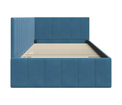 Stūra Gultas Rāmis Ar Galvas Klāju Zila 100 X 200 Cm Samts Vidaxl