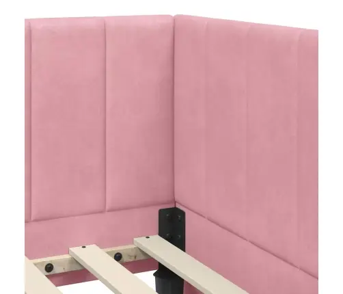 Stūra Gultas Rāmis Ar Galvas Klāju Rozā 100 X 200 Cm Samts Vidaxl