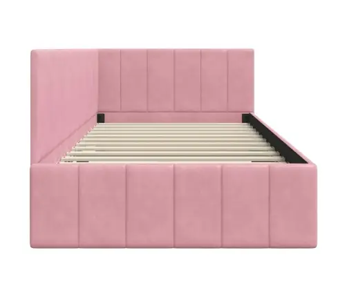 Stūra Gultas Rāmis Ar Galvas Klāju Rozā 100 X 200 Cm Samts Vidaxl