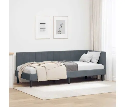 Kampinė Lovos Konstrukcija Tamsiai Pilka 80 Cm X 200 Cm Aksomas