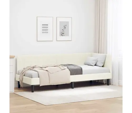 Stūra Gultas Rāmis Ar Galvas Klāju Krēmkrāsa 80 X 200 Cm Samts Vidaxl