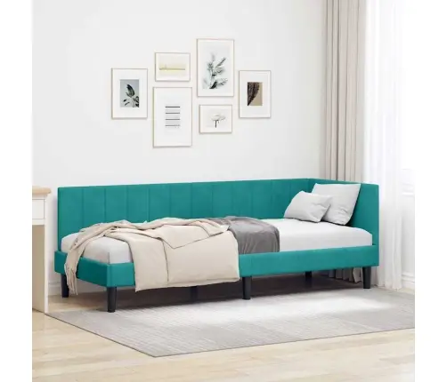 Stūra Gultas Rāmis Ar Galvas Klāju Tirkīzzila 80 X 200 Cm Samts Vidaxl