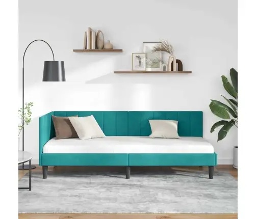 Stūra Gultas Rāmis Ar Galvas Klāju Tirkīzzila 80 X 200 Cm Samts Vidaxl