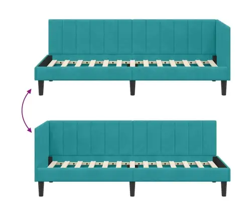 Stūra Gultas Rāmis Ar Galvas Klāju Tirkīzzila 80 X 200 Cm Samts Vidaxl