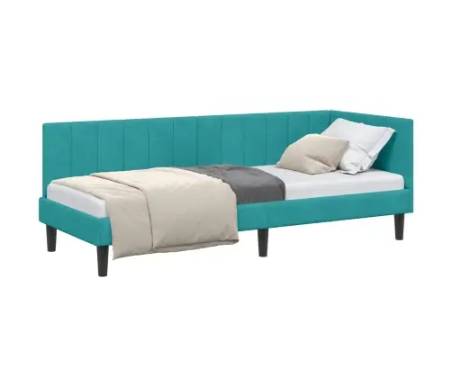 Stūra Gultas Rāmis Ar Galvas Klāju Tirkīzzila 80 X 200 Cm Samts Vidaxl