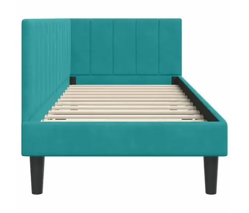 Stūra Gultas Rāmis Ar Galvas Klāju Tirkīzzila 80 X 200 Cm Samts Vidaxl