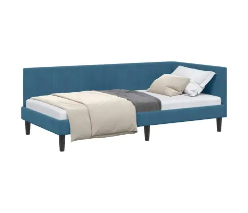 Stūra Gultas Rāmis Ar Galvas Klāju Zila 90 X 190 Cm Samts Vidaxl