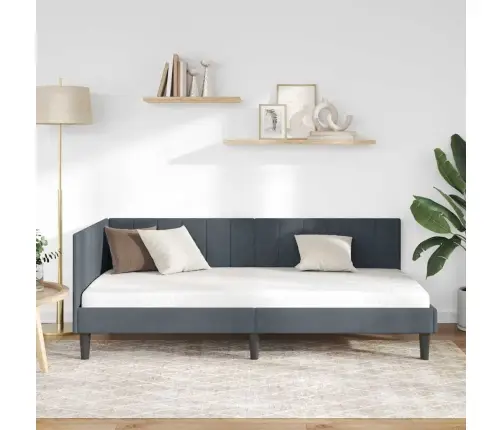 Stūra Gultas Rāmis Tumši Pelēka 90 X 190 Cm Samts Vidaxl Stūra Gultas Rāmis Tumši Pelēka 90 X 190 Cm Samts Vidaxl