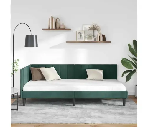 Stūra Gultas Rāmis Ar Galvas Klāju Tumši Zaļa 90 X 190 Cm Samts Vidaxl