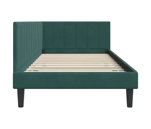 Stūra Gultas Rāmis Ar Galvas Klāju Tumši Zaļa 90 X 190 Cm Samts Vidaxl