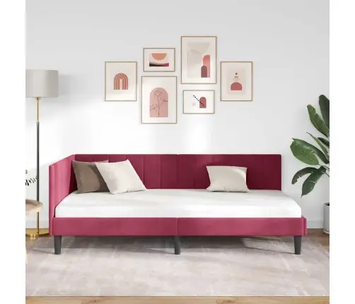 Stūra Gultas Rāmis Ar Galvas Klāju Vīnsarkans 90 X 190 Cm Samts Vidaxl