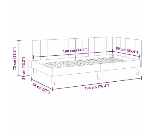 Stūra Gultas Rāmis Ar Galvas Klāju Vīnsarkans 90 X 190 Cm Samts Vidaxl