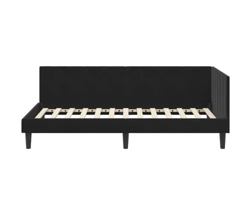 Stūra Gultas Rāmis Ar Galvas Klāju Melna 90 X 190 Cm Samts Vidaxl