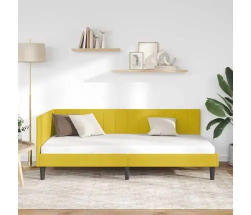 Kampinė Lovos Konstrukcija Geltona 90 Cm X 190 Cm Aksomas