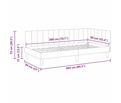 Stūra Gultas Rāmis Gaiši Pelēka 90 X 200 Cm Samts Vidaxl
