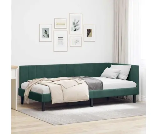 Stūra Gultas Rāmis Ar Galvas Klāju Tumši Zaļa 90 X 200 Cm Samts Vidaxl
