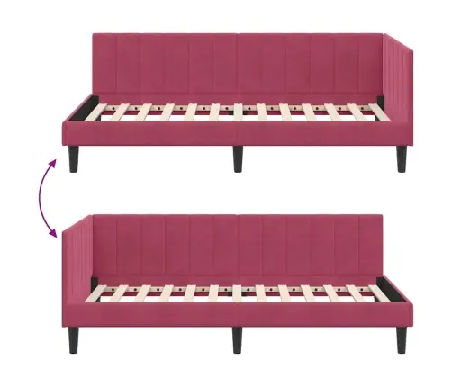 Stūra Gultas Rāmis Ar Galvas Klāju Vīnsarkans 90 X 200 Cm Samts Vidaxl