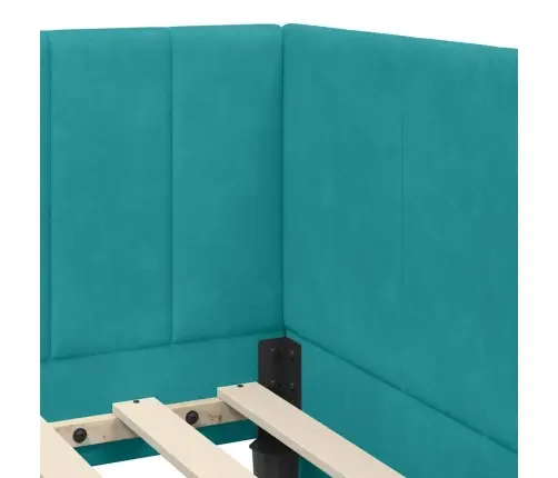 Stūra Gultas Rāmis Ar Galvas Klāju Tirkīzzila 90 X 200 Cm Samts Vidaxl