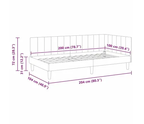 Stūra Gultas Rāmis Gaiši Pelēka 100 X 200 Cm Samts Vidaxl