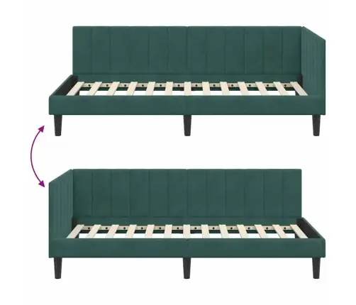 Stūra Gultas Rāmis Tumši Zaļa 100 X 200 Cm Samts Vidaxl