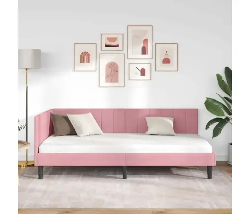 Stūra Gultas Rāmis Ar Galvas Klāju Rozā 100 X 200 Cm Samts Vidaxl