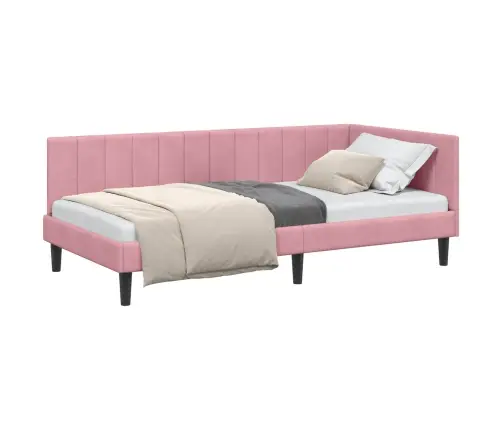 Stūra Gultas Rāmis Ar Galvas Klāju Rozā 100 X 200 Cm Samts Vidaxl