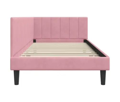 Stūra Gultas Rāmis Ar Galvas Klāju Rozā 100 X 200 Cm Samts Vidaxl
