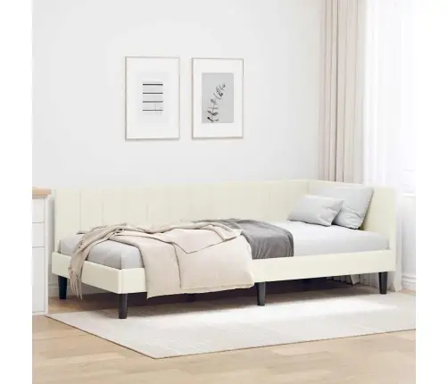 Kampinė Lovos Konstrukcija Kreminė 100 Cm X 200 Cm Aksomas